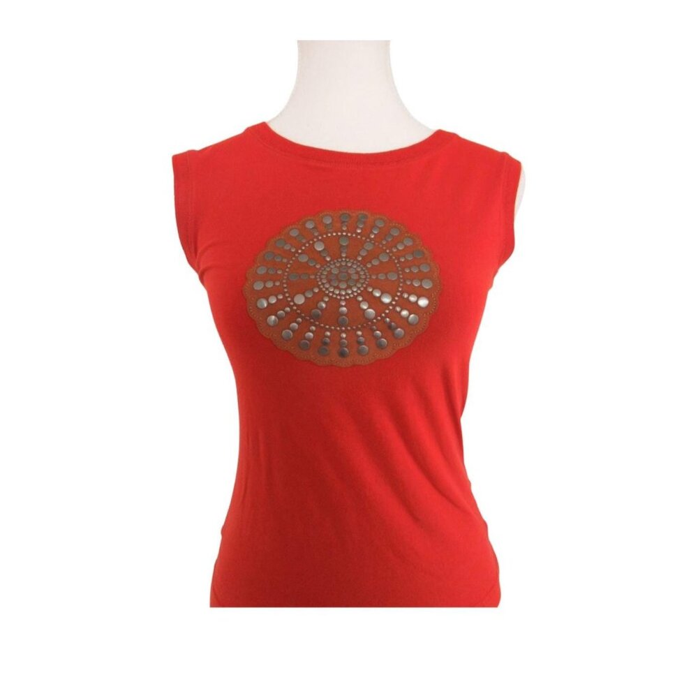 Escada Sport Rust Sleeveless Embellished Medallion Top – Designer Tank Size M